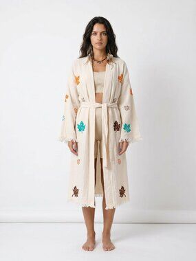 NWT Boho Leaf Kimono Robe | Organic Cotton | One Size
